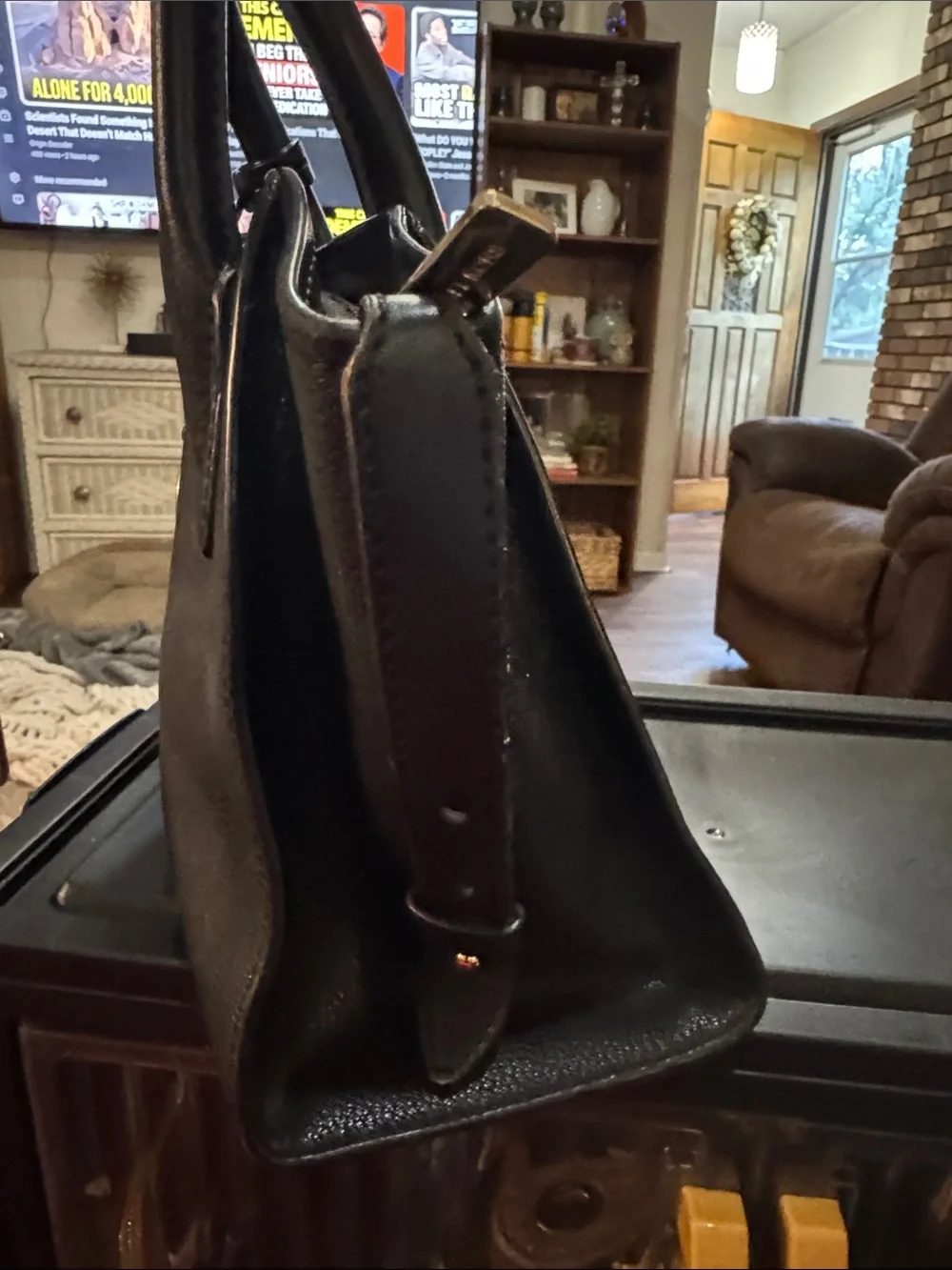 Michael Kors Avril Small Leather MK Charm Crossbody Top Zip Satchel Bag (Black)
